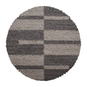 GALA - Tapis shaggy rond à poils longs motif géométrique taupe