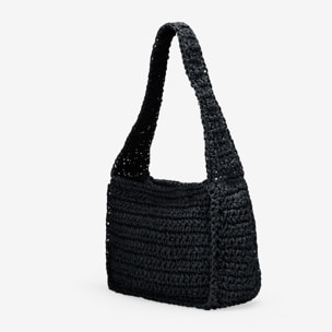 Bolso de hombro negro en rafia