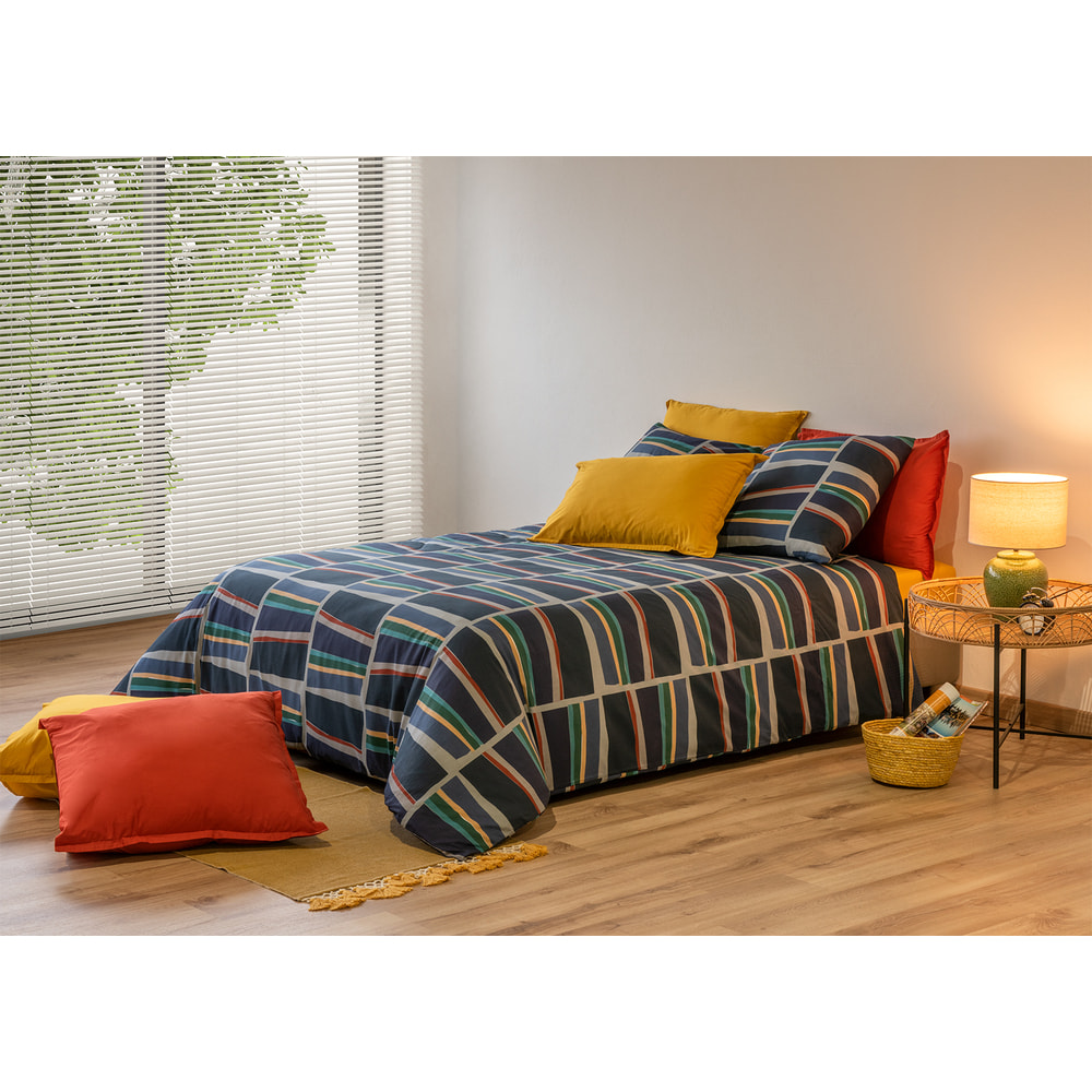 Parure housse de couette Coton 57fils Arty Bleu