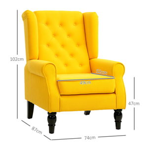 Sillón Orejero Moderno, Butaca de Salón con Reposabrazos y Patas de Madera, Sofá Individual Carga 160 kg para Oficina, Sala de Estar y Dormitorio, Amarillo