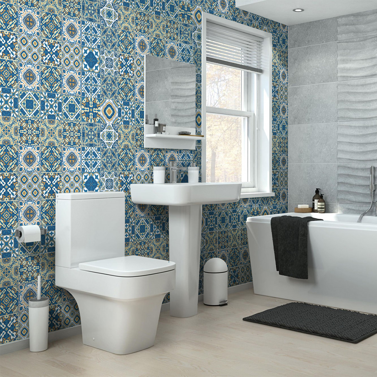 Stickers muraux - Sticker Mural Carrelage adhésif Cuisine Salle de Bain - 60 STICKERS CARRELAGES AZULEJOS LIDO