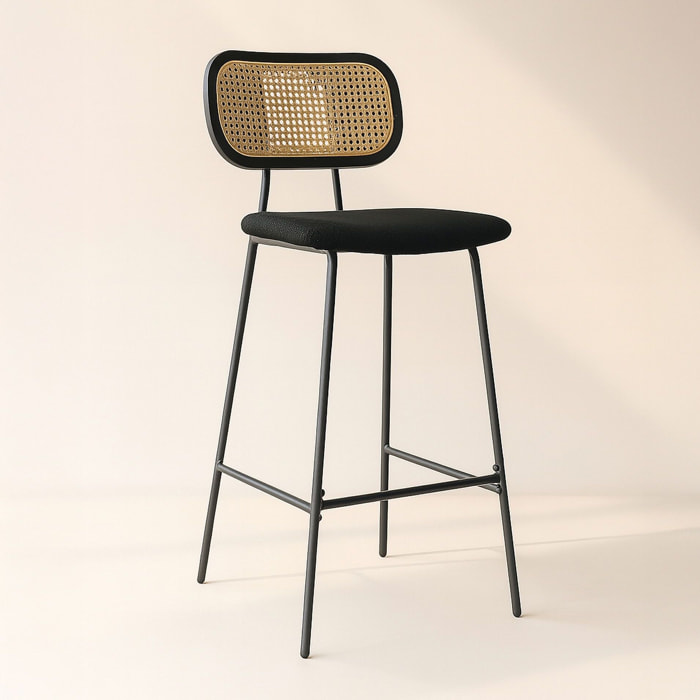 Lot de 2 chaises de bar en bois et velours noir NOSARA