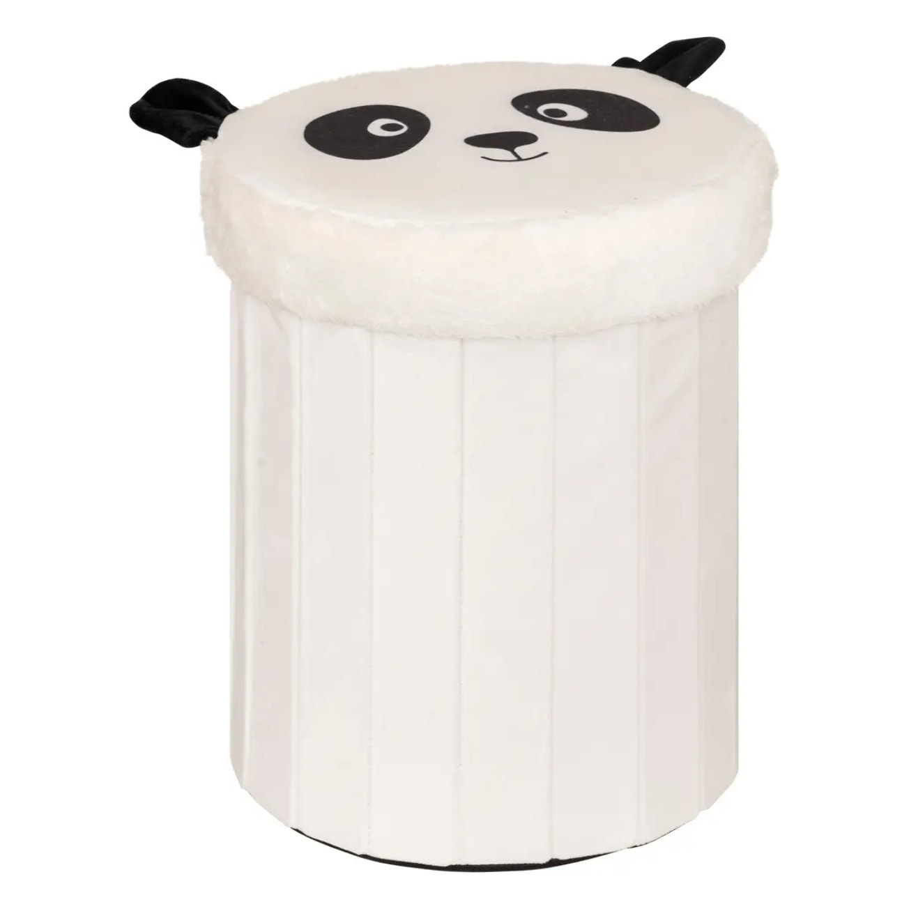 Pouf-coffre enfant panda pliant "Andy" noir & blanc D30x36cm