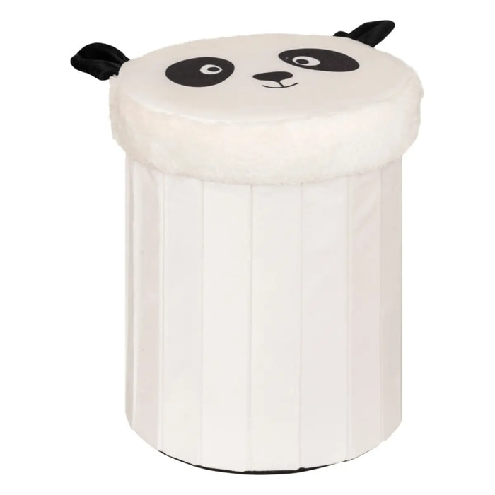 Pouf-coffre enfant panda pliant "Andy" noir & blanc D30x36cm