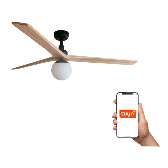 KLIM L Ventilateur de plafond noir/bois chêne E27 TUYA