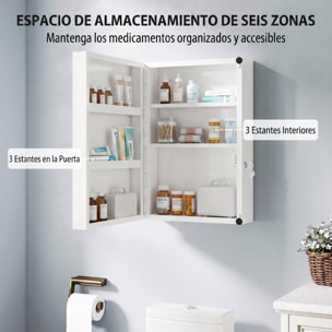 Botiquín de Pared de Primeros Auxilios, Botiquín de Medicinas con 6 Compartimentos, Cerradura y 2 Llaves, para Baño, Cocina, Recibidor, 40x18x60 cm, Blanco