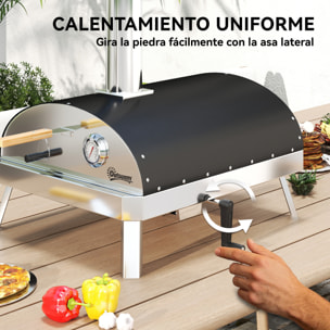 Mini Horno de Pizza Exterior Portátil Horno de Leña con Piedra Refractaria Ø33 cm Mangos de Madera Termómetro y Bandeja Giratoria para Jardín Terraza Camping Patio