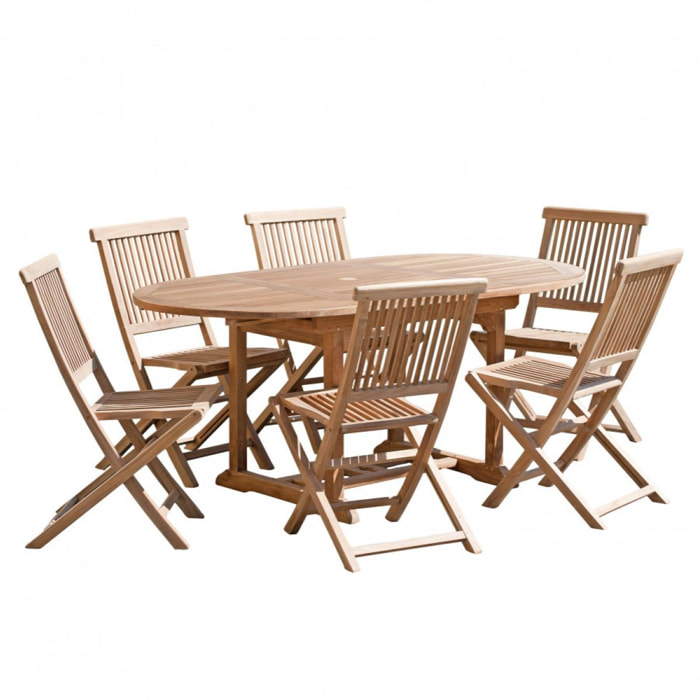 HARRIS - SALON DE JARDIN EN BOIS TECK 4/6 pers - Ensemble de jardin - 1 Table ovale extensible 120/180*90 cm et 6 chaises