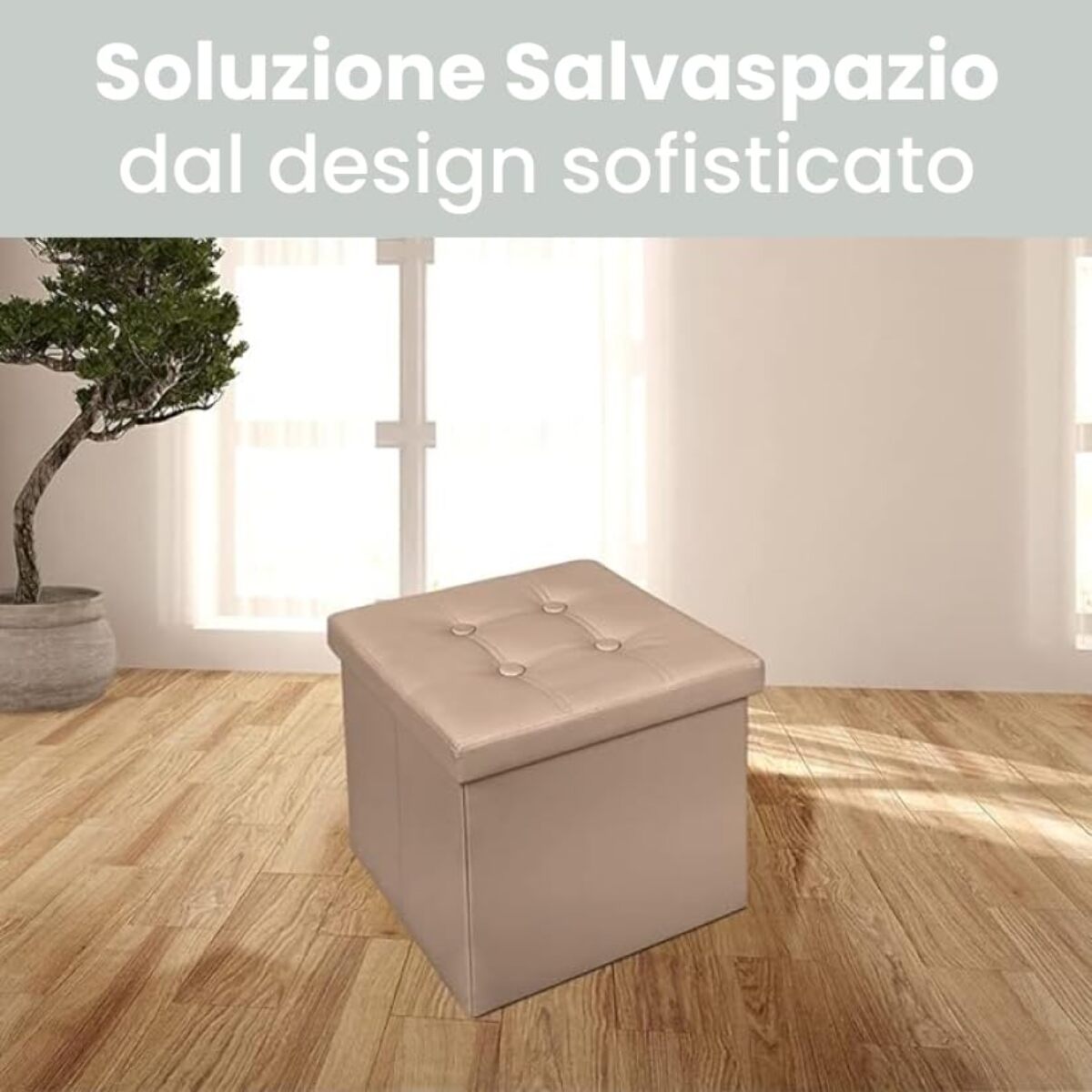 Pouf Contenitore, Puffo per Sedersi, Pouf Poggiapiedi, in Ecopelle, Quadrato, Imbottito, Versatile, Facile da Pulire