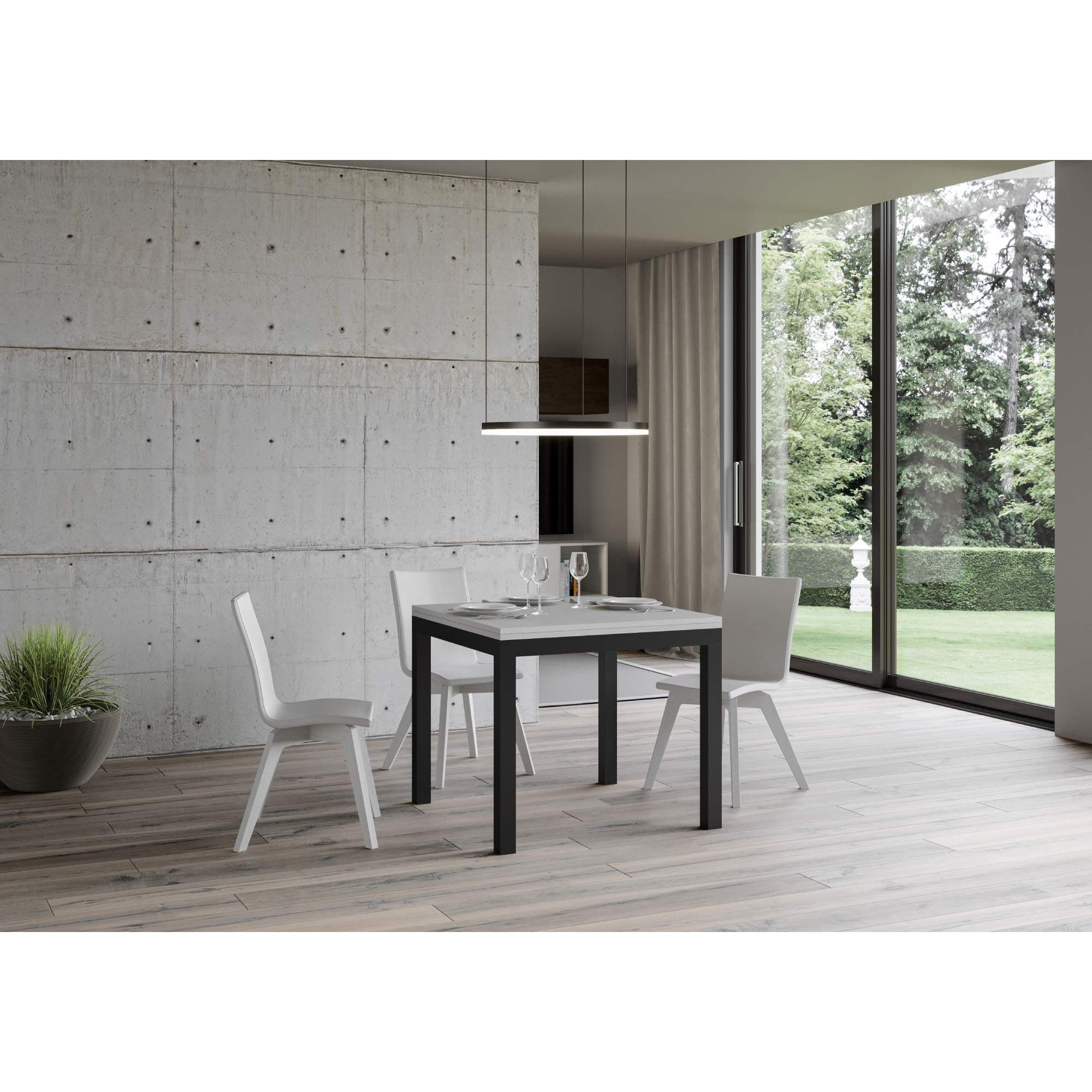 Mesa tipo libro 90x90/180 cm Everyday Libra Fresno Blanco estructura Antracita