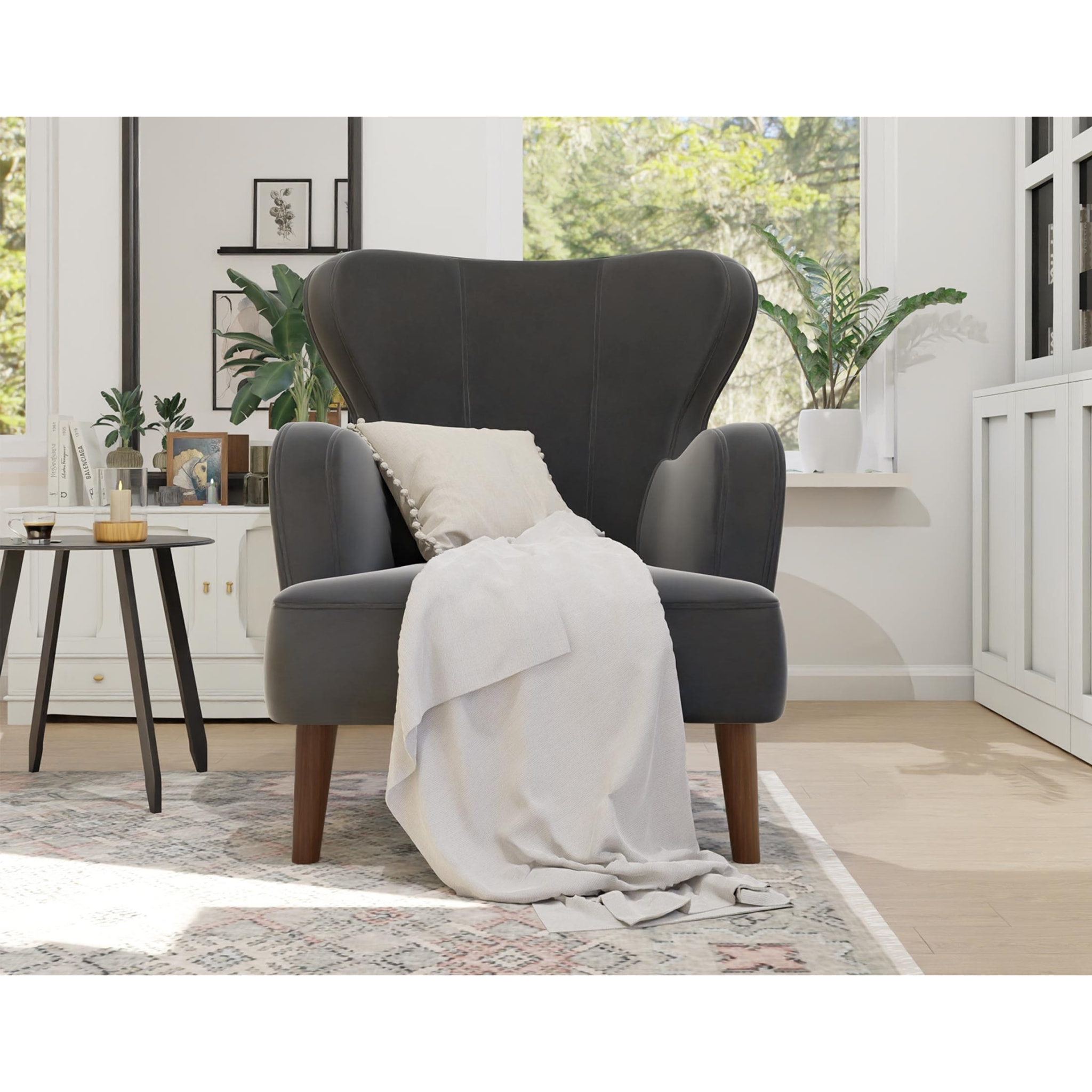 Jaudy - fauteuil - en velours - pieds en bois - Gris