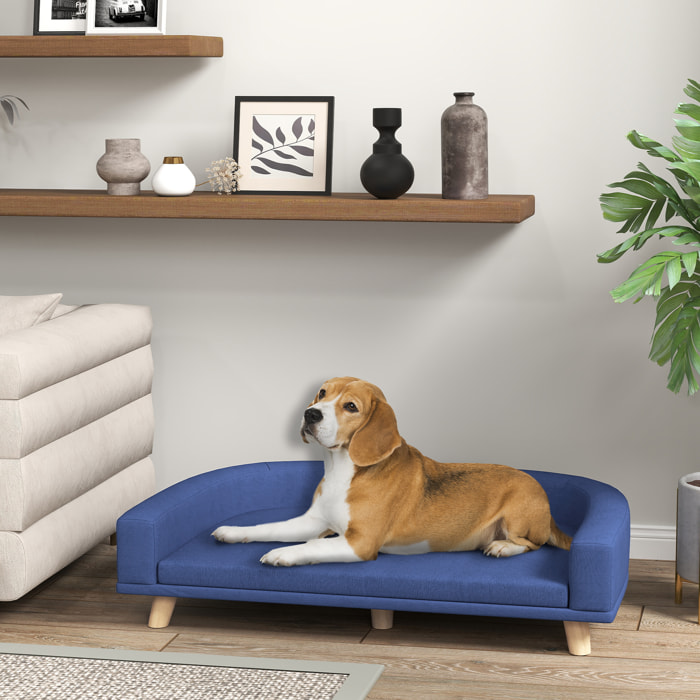 Canapé chien lit pour chien design scandinave coussin déhoussable dim 98L x 67l x 25H cm pieds bois tissu polyester bleu