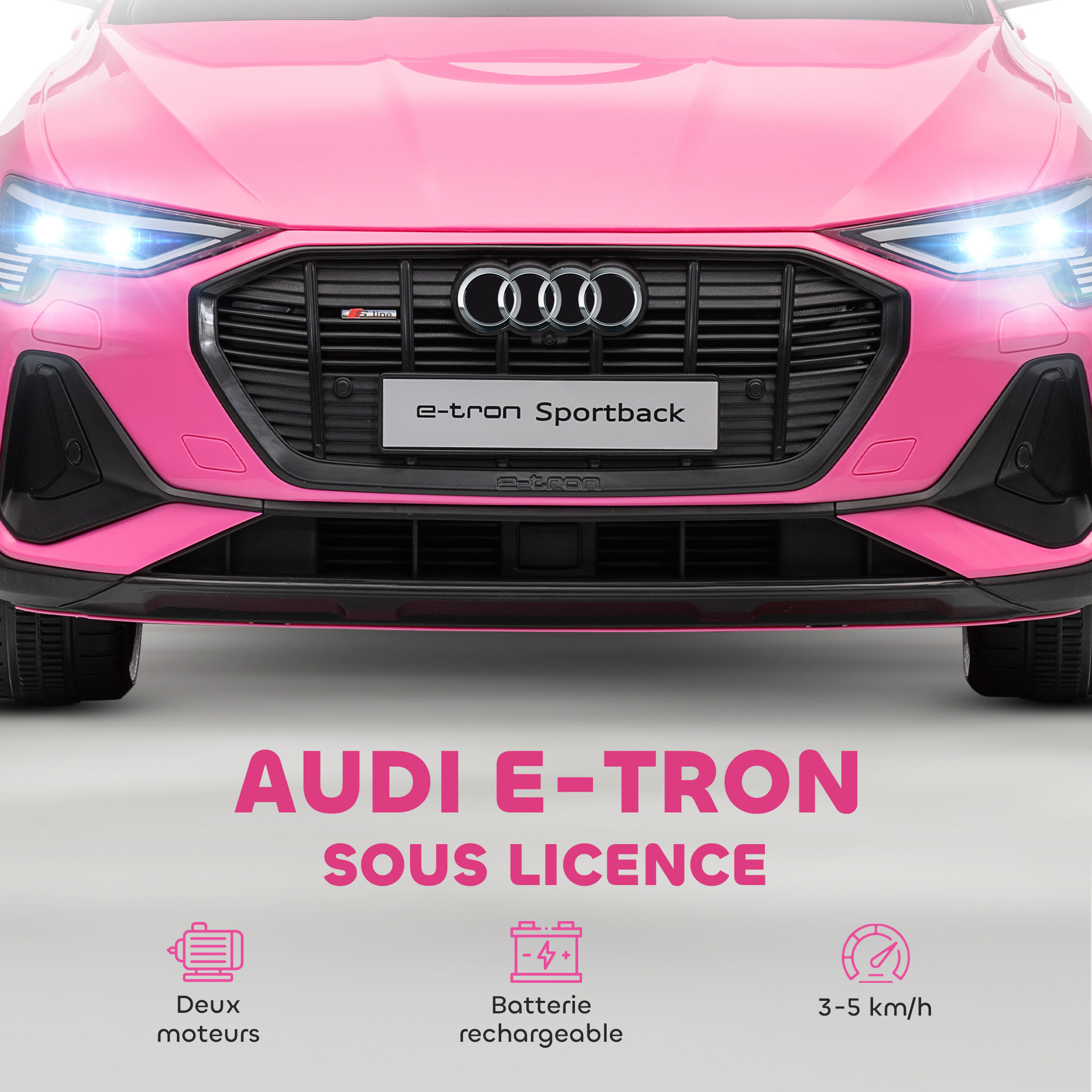 Voiture véhicule électrique enfant e-tron Sportback S line 12 V - V. max. 8 Km/h - effets sonores, lumineux - télécommande, port USB, MP3 - rose