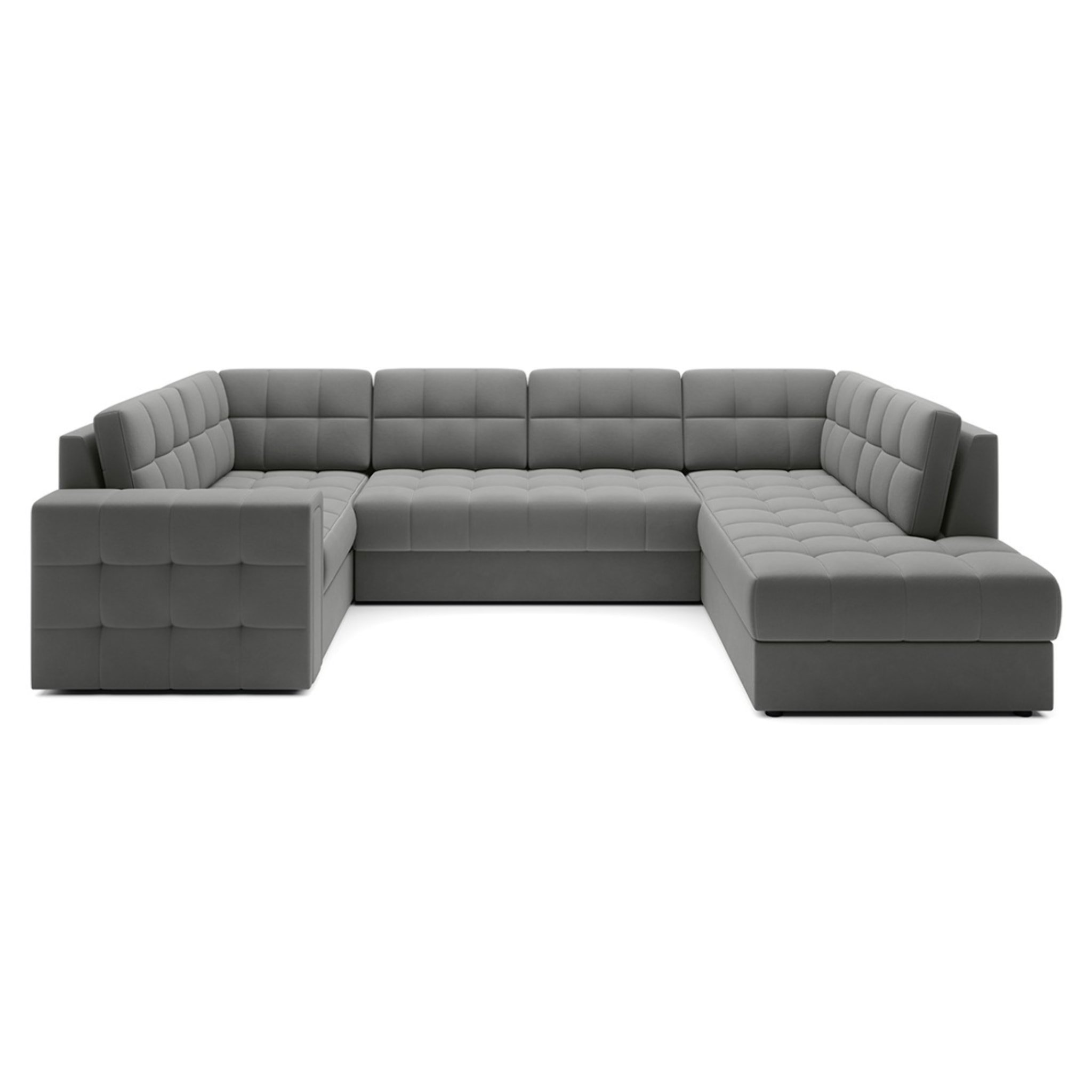 Nappa - Canapé panoramique d'angle gauche 7 places convertible avec coffre en velours - Gris clair