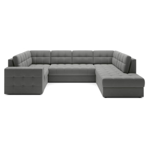 Nappa - Canapé panoramique d'angle gauche 7 places convertible avec coffre en velours - Gris clair