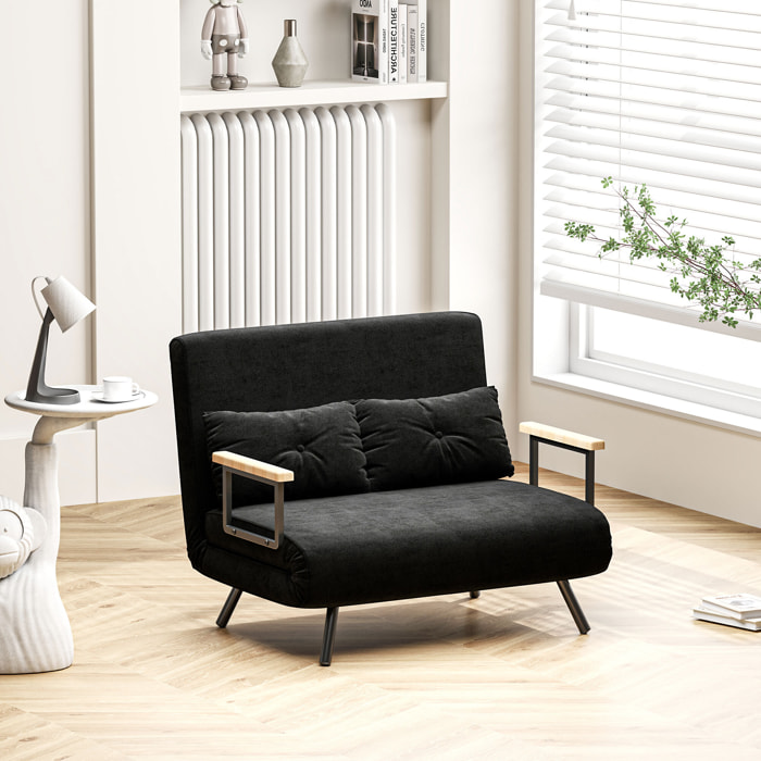 Sofá Cama de 2 Plazas Sofá Cama Plegable Tapizado en Terciopelo con Respaldo Ajustable de 5 Niveles y Almohadas Acolchadas para Oficina Dormitorio Salón 102x73x81 cm Negro