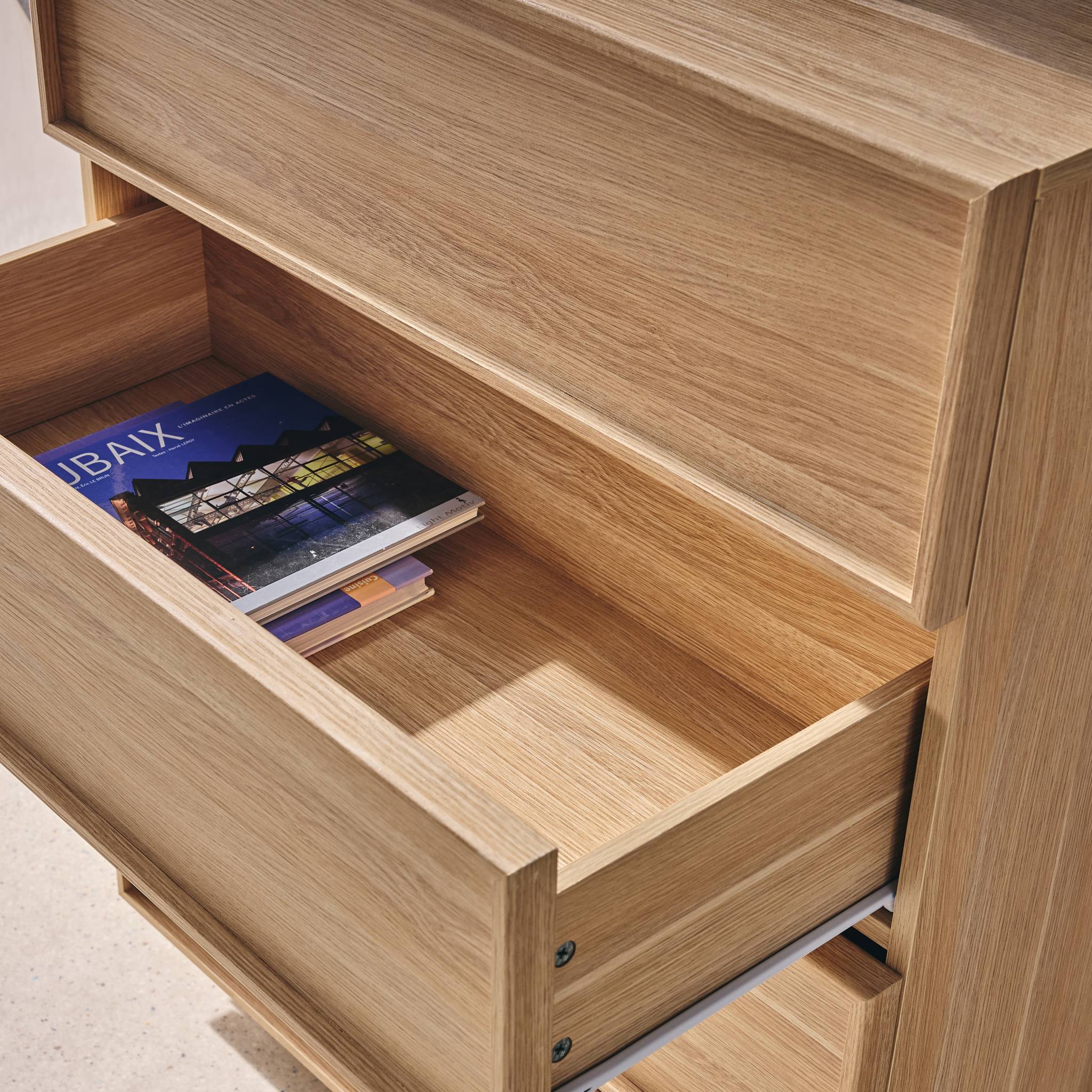 Commode de rangement effet bois naturel  4 tiroirs L 80 x P 43 x H 98.5cm - Kuba