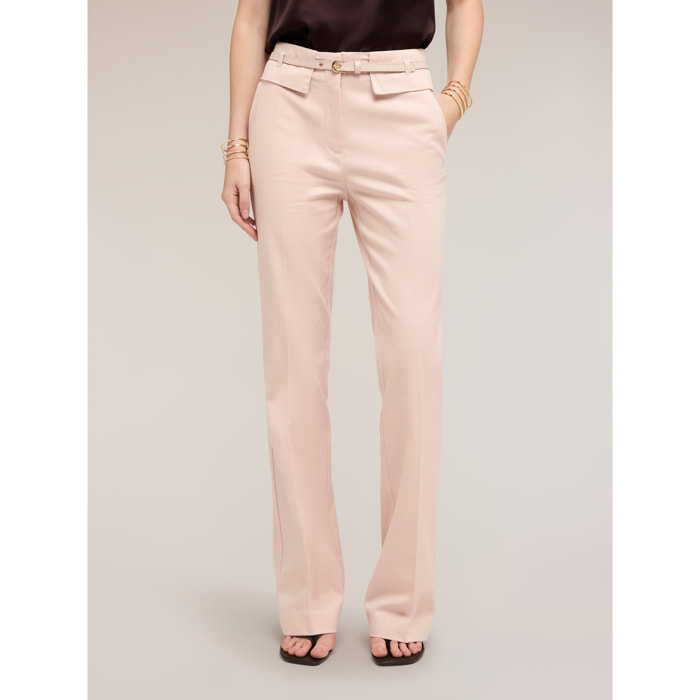Motivi - Pantalones flare de gabardina - Rosa cipria