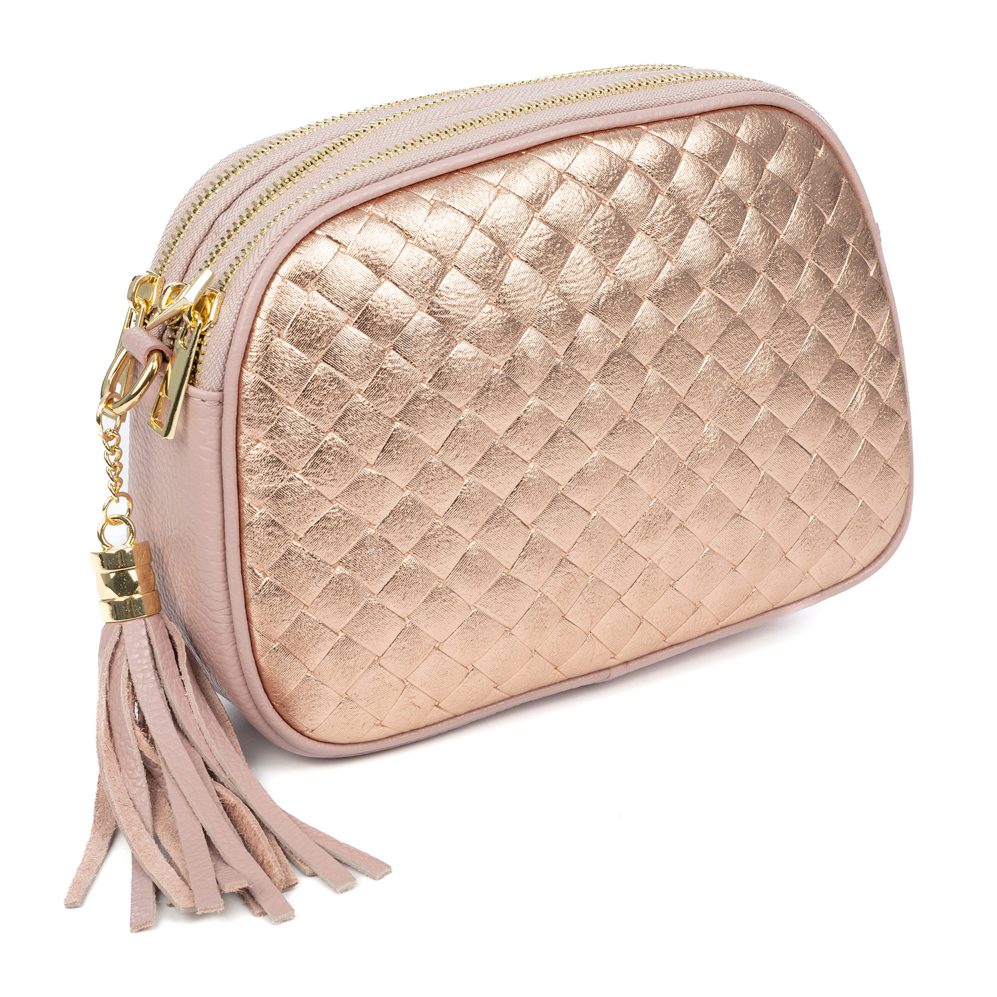 Aliminusa bolso bandolera Mujer. Piel auténtica Gamuza con grabado entrelazado y lacada brillante combinado con Dollaro.