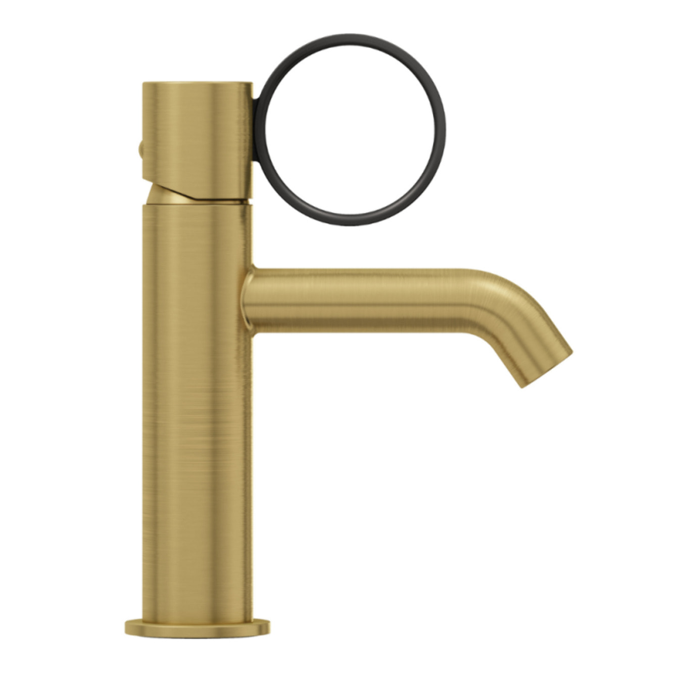 Mitigeur lavabo bas Vivienne laiton brossé avec bague noire mate