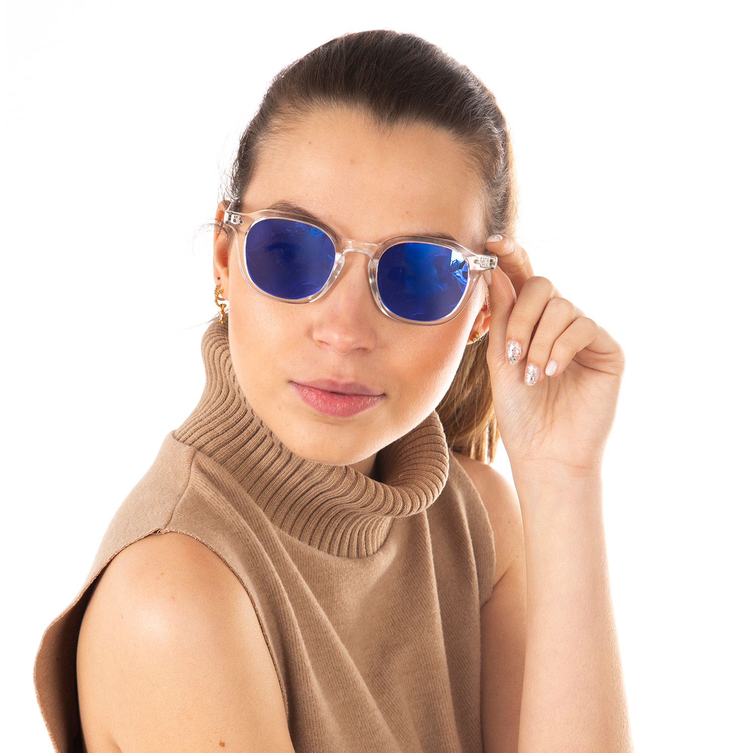Gafas de sol OCEAN HILL - Blanco transparente brillante / Revo azul