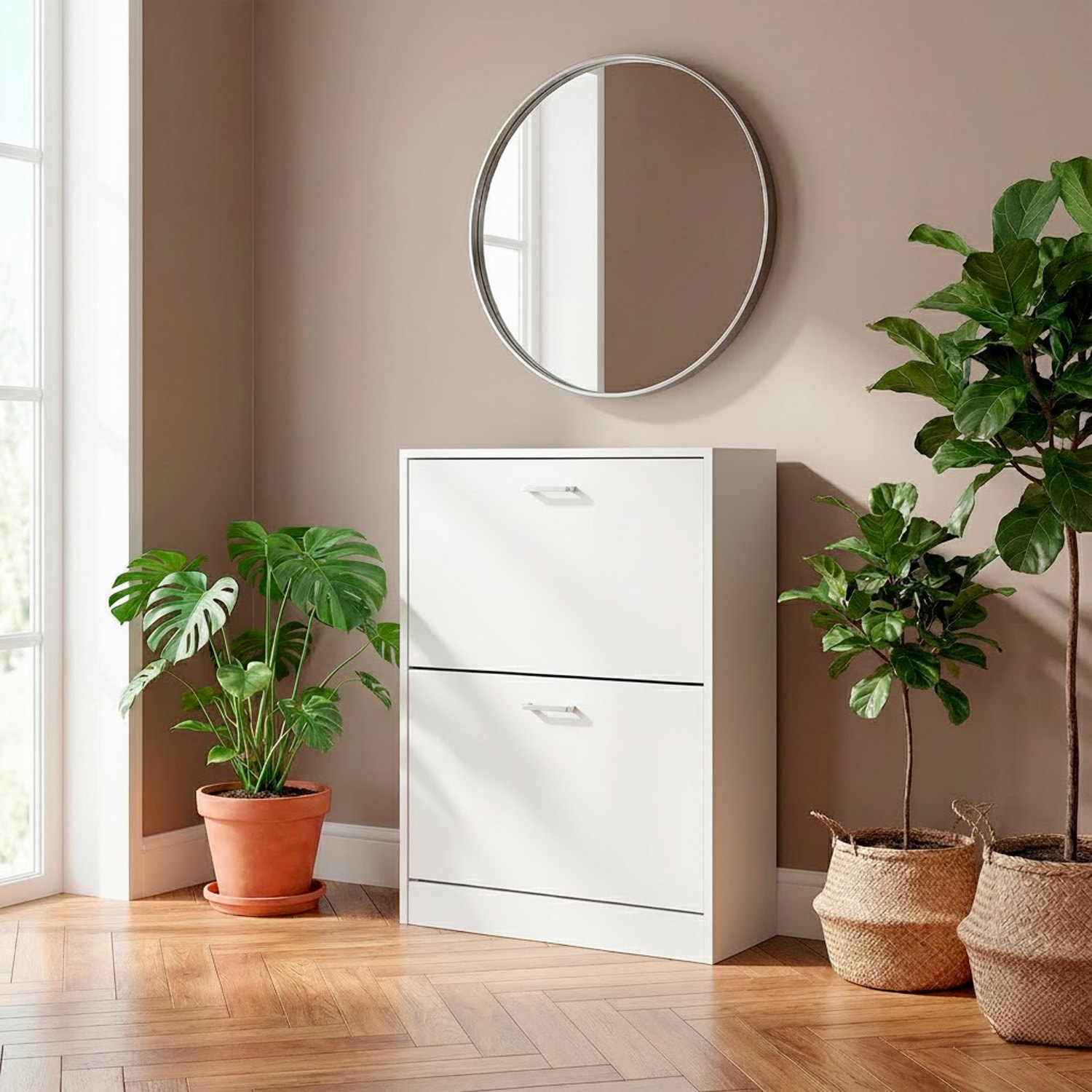 Scarpiera A 2 Ribalte Salvaspazio Con Doppia Profondità Mobile Portascarpe Per Ingresso Corridoio Contiene 12 Paia Di Scarpe 76 x 50 x 22 Cm Bianco