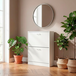 Scarpiera A 2 Ribalte Salvaspazio Con Doppia Profondità Mobile Portascarpe Per Ingresso Corridoio Contiene 12 Paia Di Scarpe 76 x 50 x 22 Cm Bianco