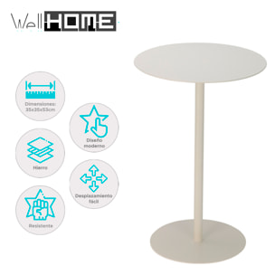 Mesa auxiliar redonda de hierro blanco diseño versátil y ligero para decorar tu hogar 35x35x53cm