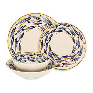 Service de table 48 pièces en porcelaine imprimé poisson MARIUS