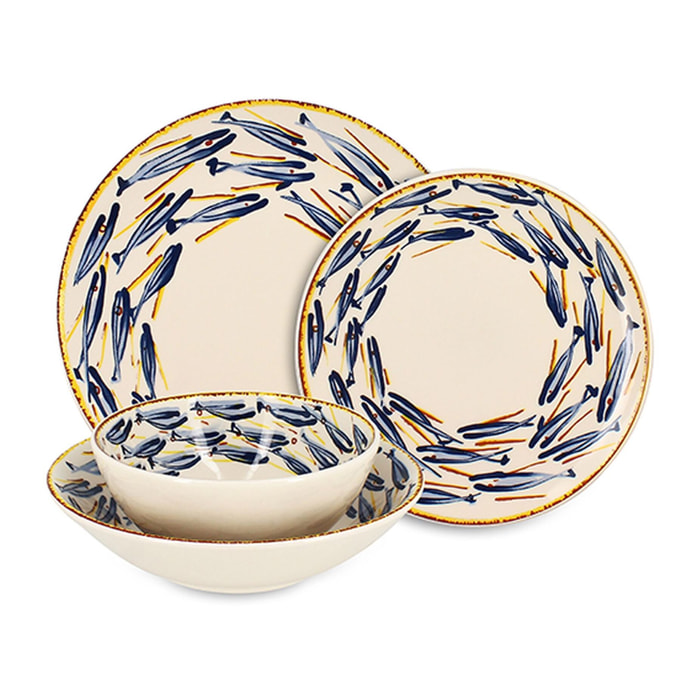 Service de table 48 pièces en porcelaine imprimé poisson MARIUS