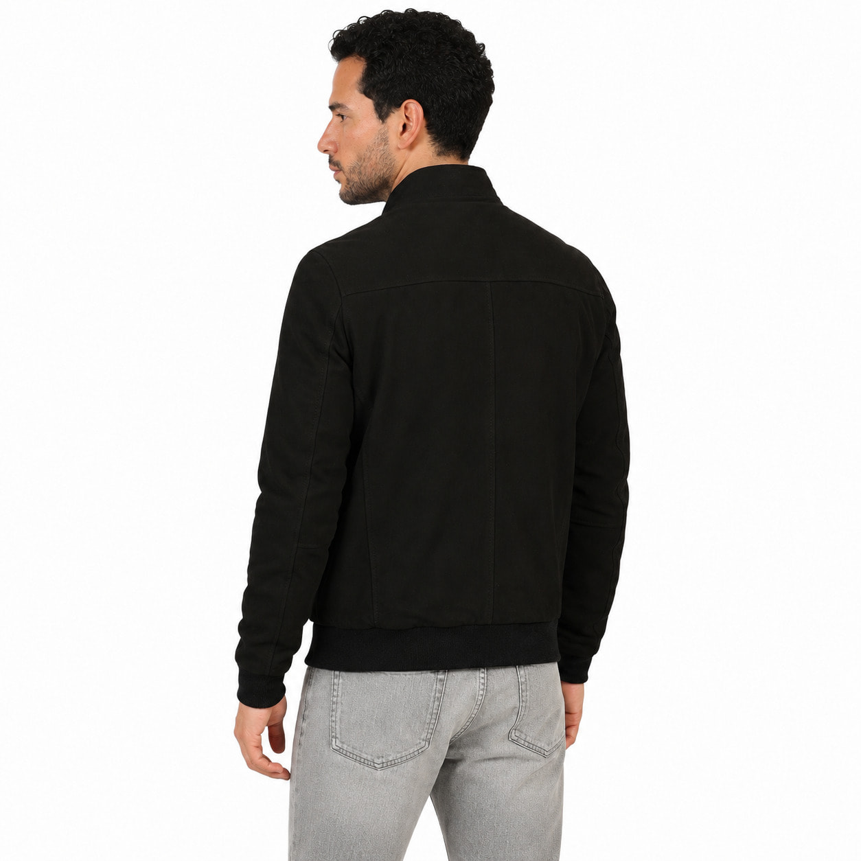 Giubbino in vera pelle di vitello scamosciata Nero-Slim Fit