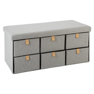 Pouf pliant double "Suède" gris 6 tiroirs