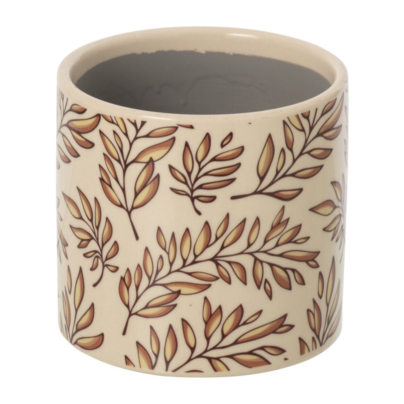 J-Line cache-pot feuilles - céramique - écru/marron - small