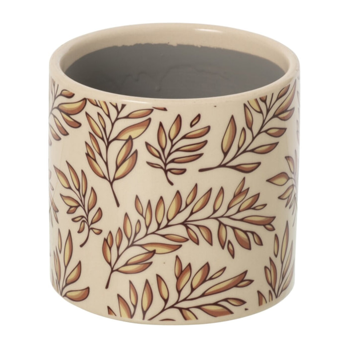 J-Line cache-pot feuilles - céramique - écru/marron - small