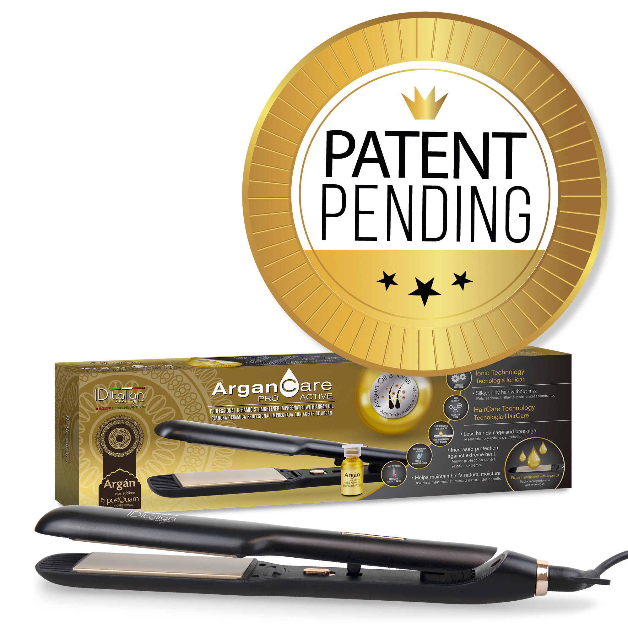 Lisseur à cheveux professionnel imprégné d'huile d'argan - noir - 35W