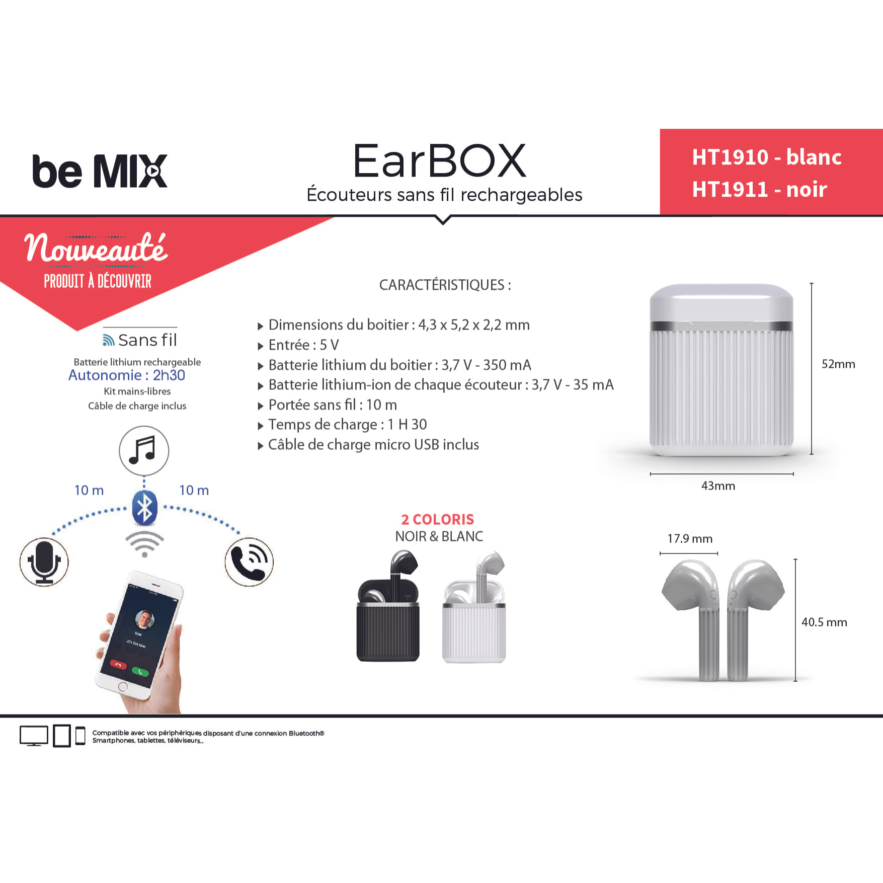 Ecouteurs Earbox Classique Sans Fil Noir
