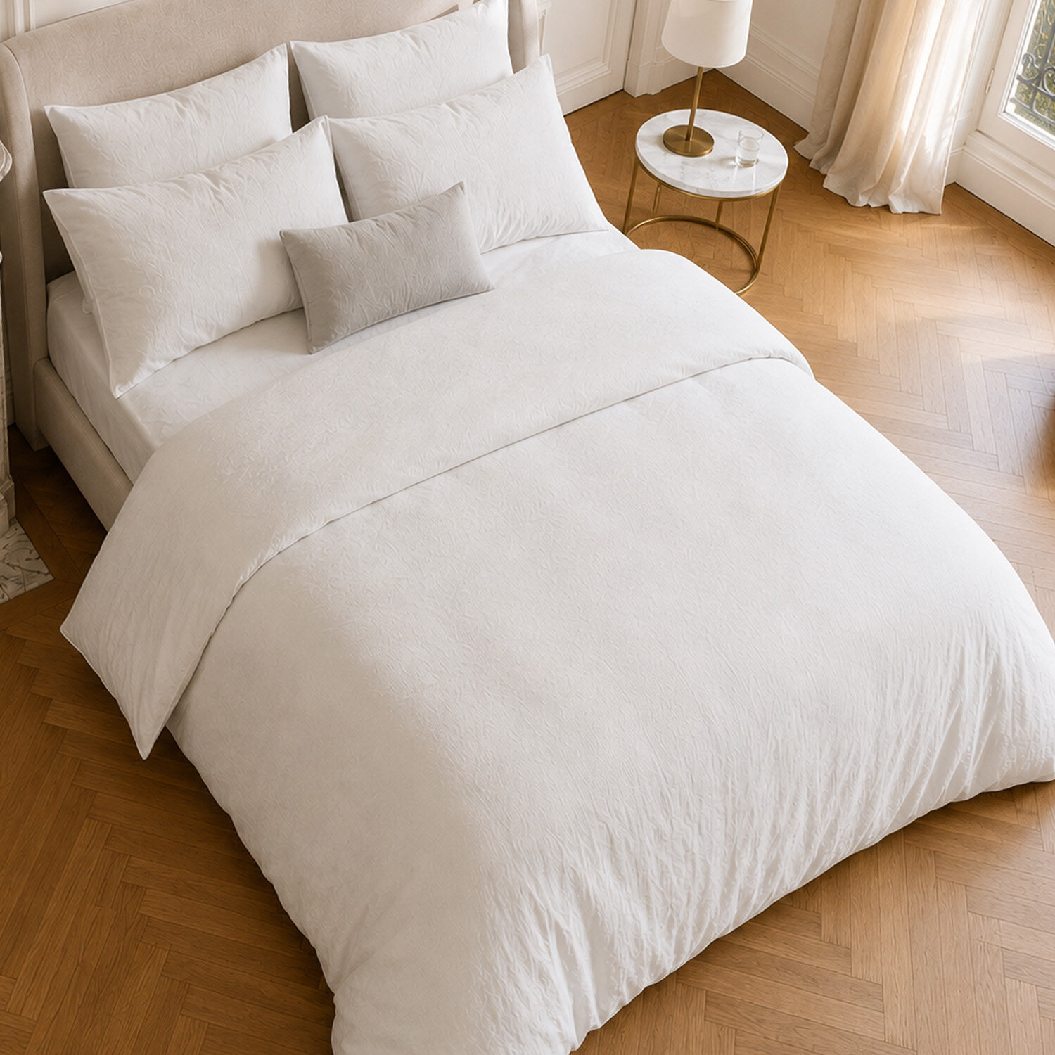 Parure housse de couette 100% coton lavé blanc - Drift