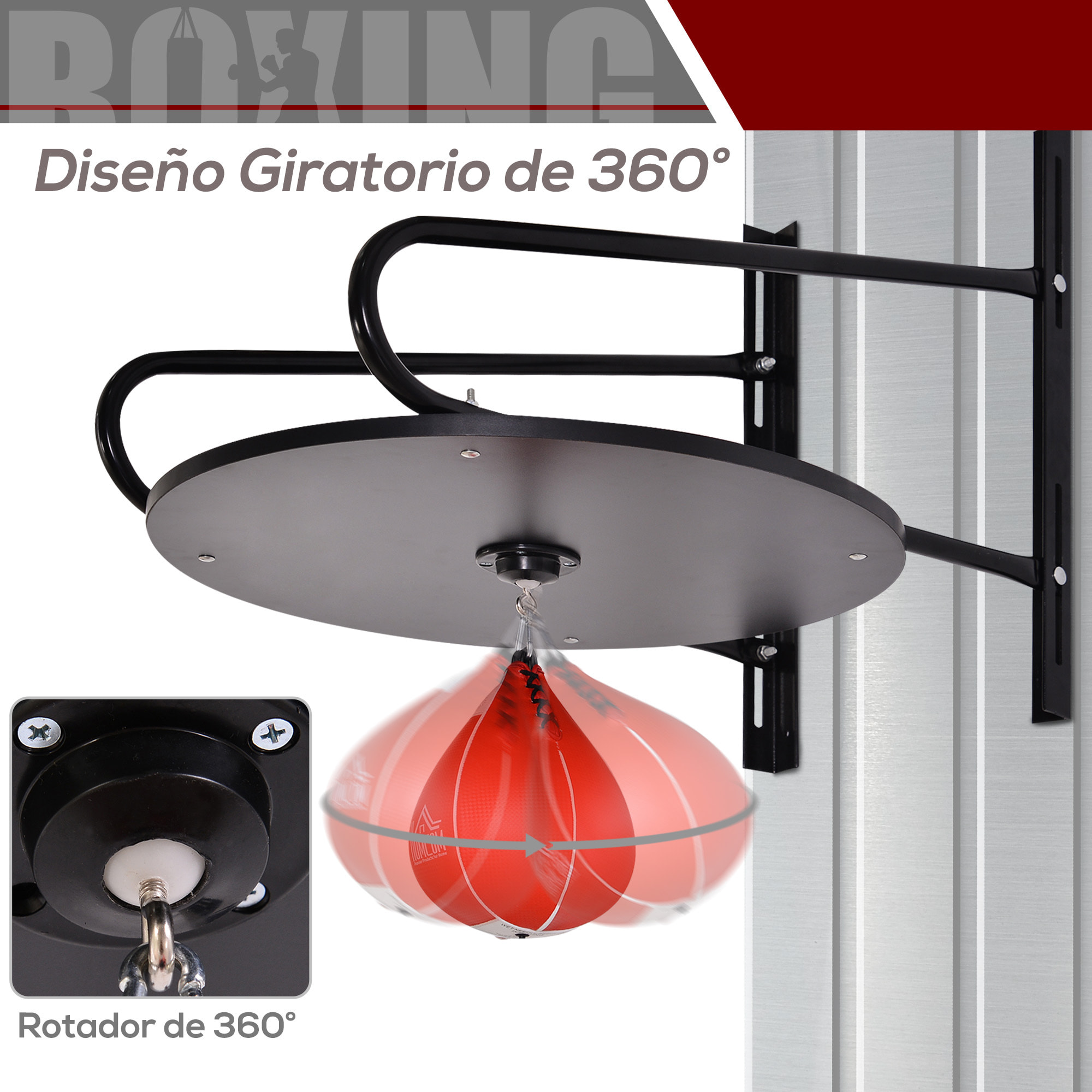 Pera de Boxeo con Soporte de Pared Punching Ball para Boxeo con Plataforma Ajustable en Altura Soporte Giratorio e Inflador 60x73x80 cm Rojo y Negro