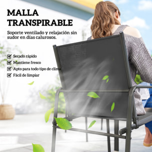 Conjunto de Mesa y Sillas Jardín de 7 Piezas, Muebles de Jardín Exterior con Mesa de Efecto Madera y 6 Sillas con Asiento Transpirable, Marco de Acero Galvanizado, para Terraza, Patio, Negro