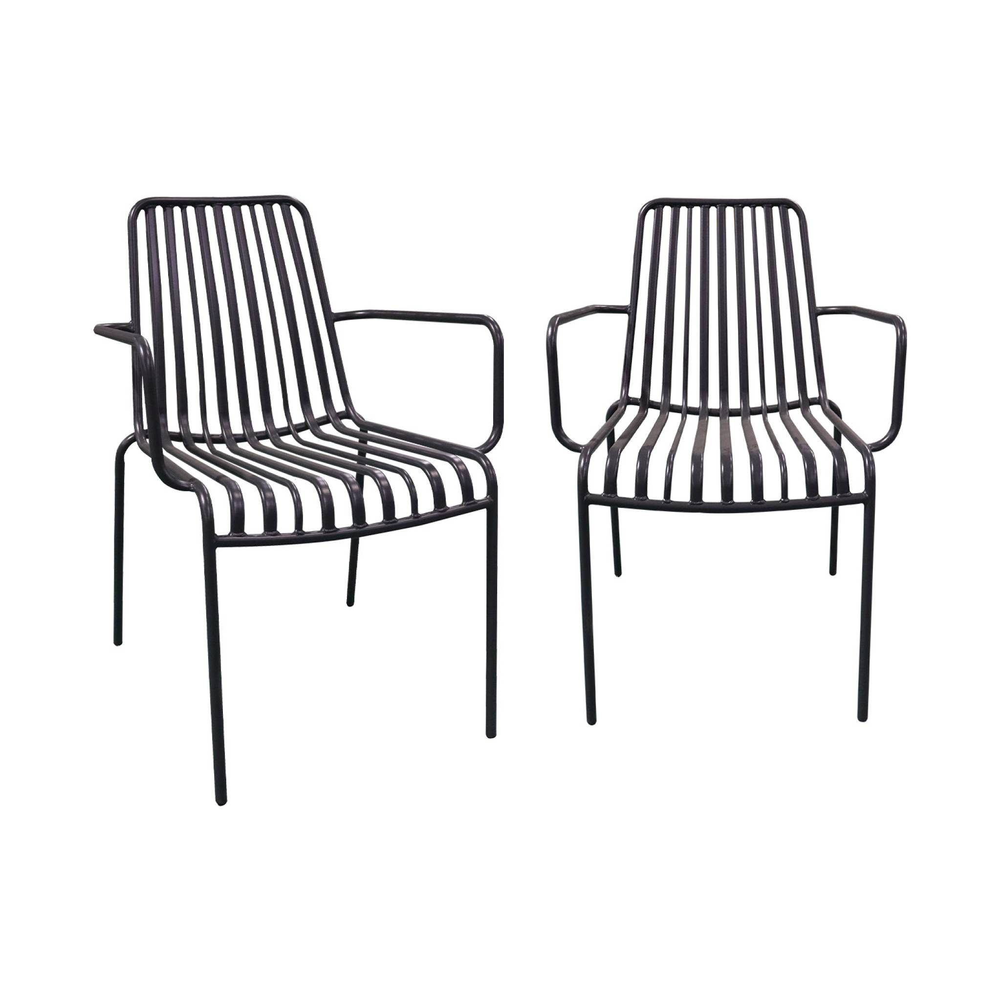 Lot de 2 fauteuils de jardin FLORIDA anthracite empilable en acier. L 59 x P 53.5 x H 78 cm