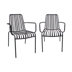 Lot de 2 fauteuils de jardin FLORIDA anthracite empilable en acier. L 59 x P 53.5 x H 78 cm