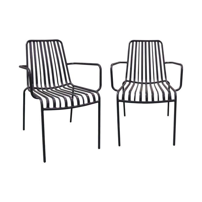 Lot de 2 fauteuils de jardin FLORIDA anthracite empilable en acier. L 59 x P 53.5 x H 78 cm