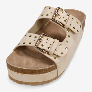 Sandalias de plataforma arena con dos correas