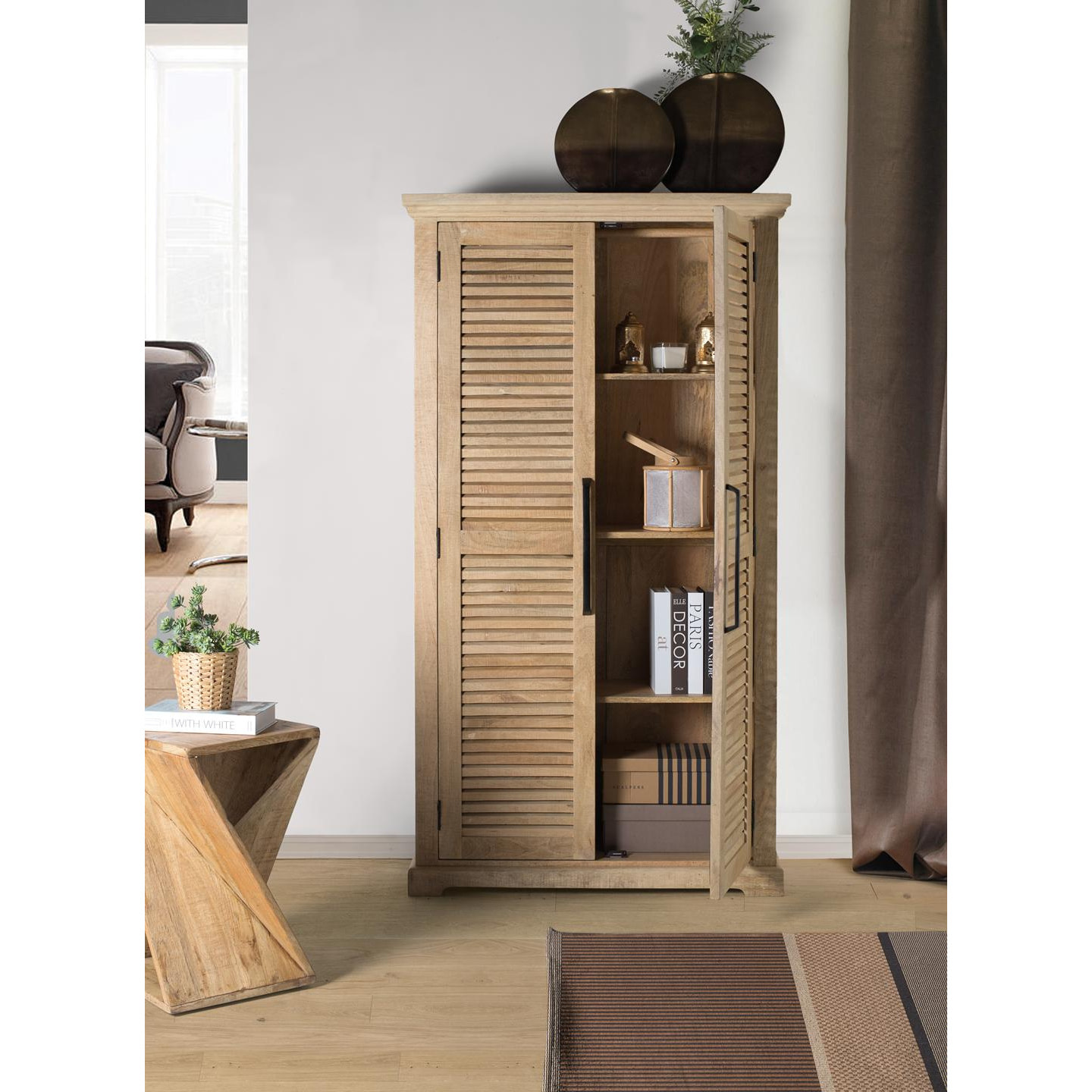 Armario de Madera de Mango 100 Cm Estilo Rústico Contemporáneo