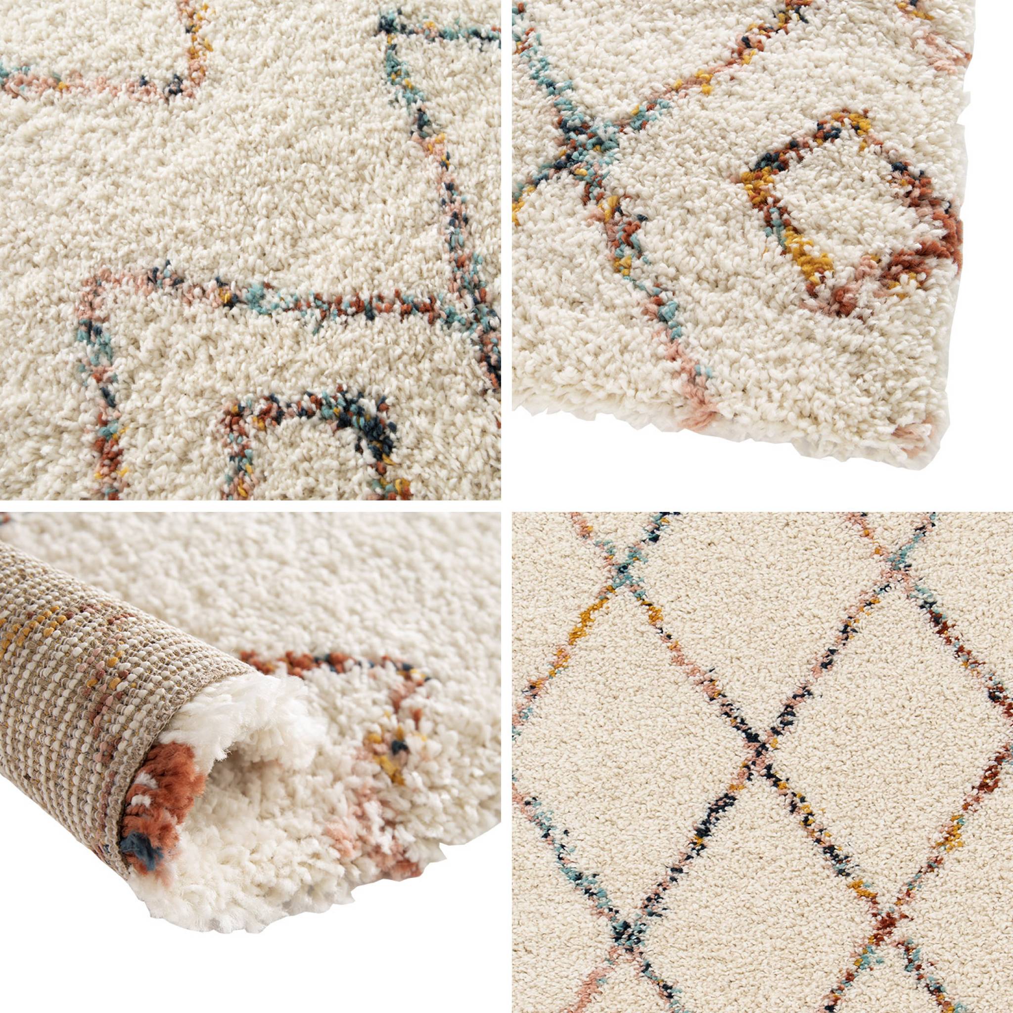 Tapis intérieur shaggy style berbère créme et multicolore BEVERLY