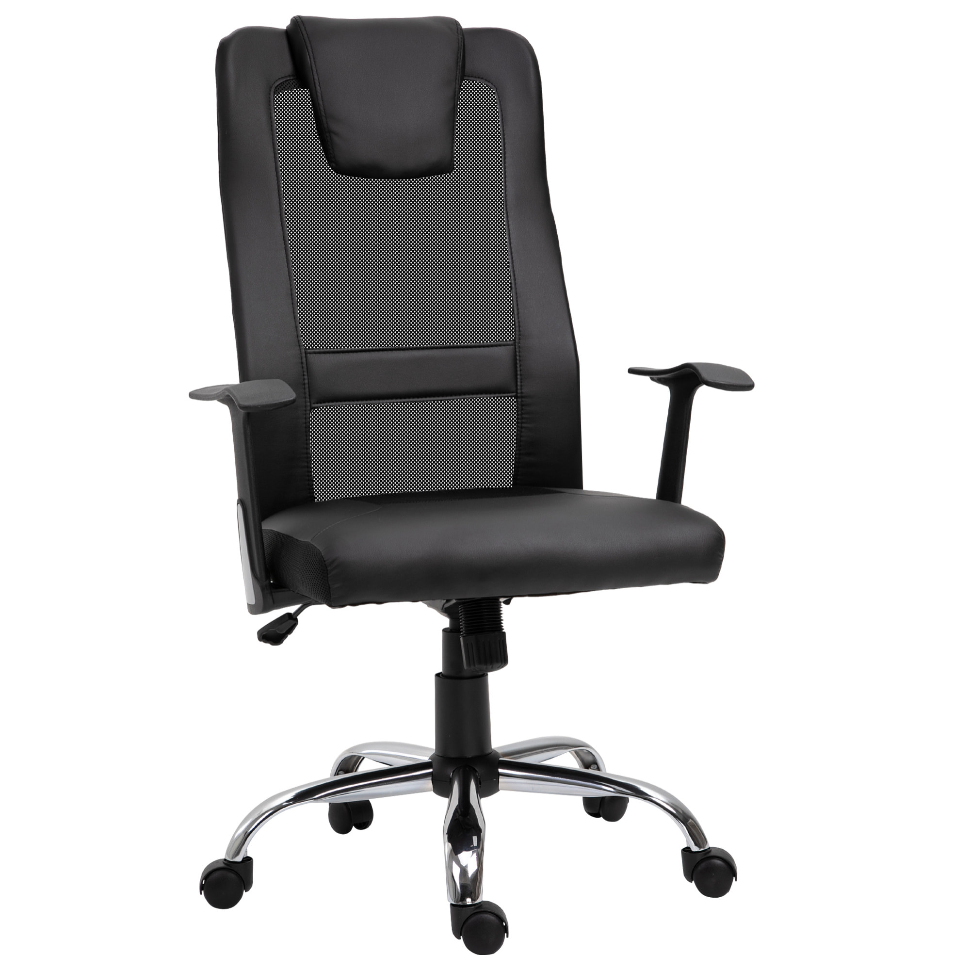 Fauteuil de bureau ergonomique hauteur assise réglable pivotant 360° revêtement synthétique et maille noir