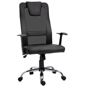 Fauteuil de bureau ergonomique hauteur assise réglable pivotant 360° revêtement synthétique et maille noir