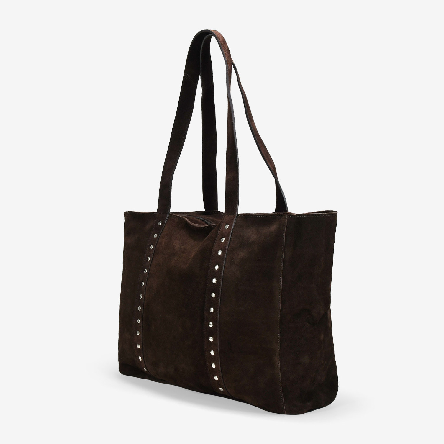 Bolso de hombro marrón serraje piel con tachas
