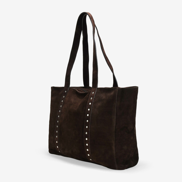 Bolso de hombro marrón serraje piel con tachas