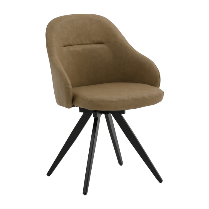 Set di 2 sedie girevoli COVENT in similpelle marrone e gambe in metallo nero, con braccioli